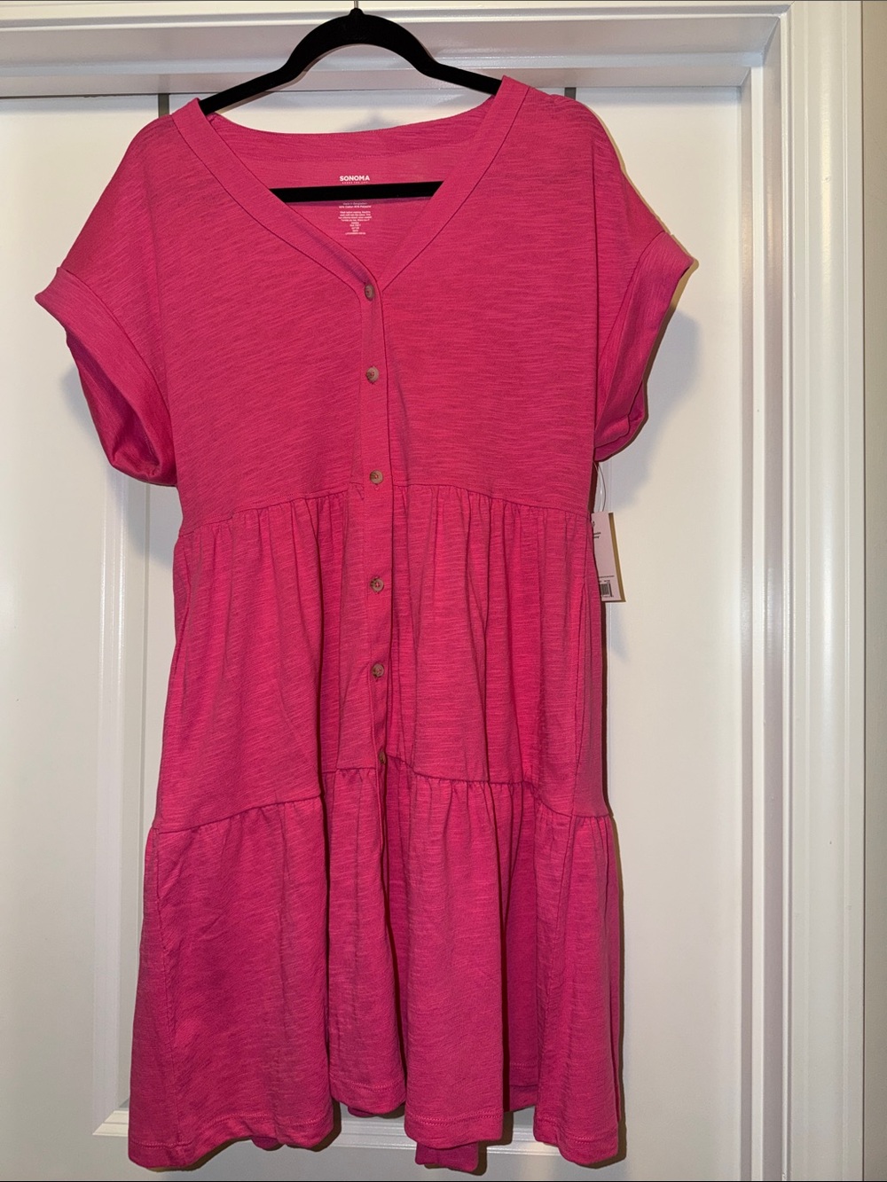 NWT- Sonoma Pink Button-Tier Dress